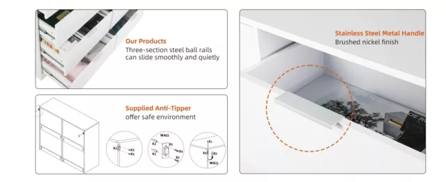 Kommode Sideboard Schubladenschrank Anrichte 6 Schubladen Weiß Modern 120cm 3