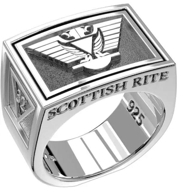 Men's Heavy 0.925 Sterling Silver Freemason Scottish Rite Ring Band,