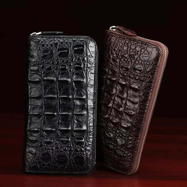 Handcrafted Real Crocodile Skin Leather Long Wallet Men Business Clutch Bag