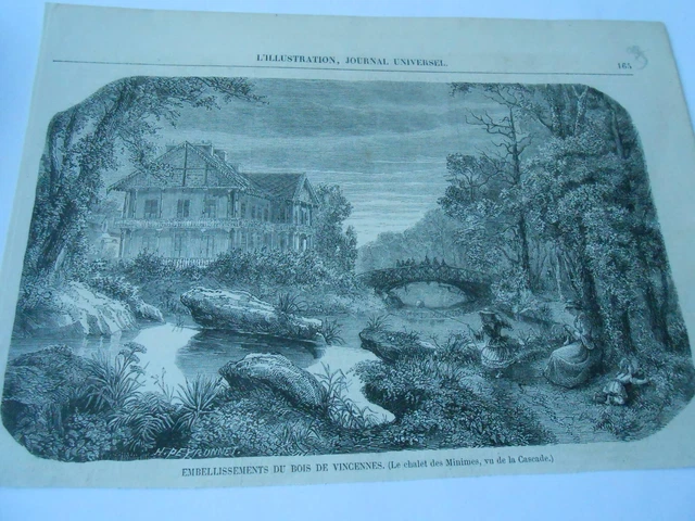 1858 engraving - Establishments du Bois de Vincennes Le Chalet des Minimes