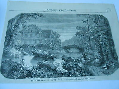 Gravure 1858 - Etablissements du Bois de Vincennes Le Chalet des Minimes