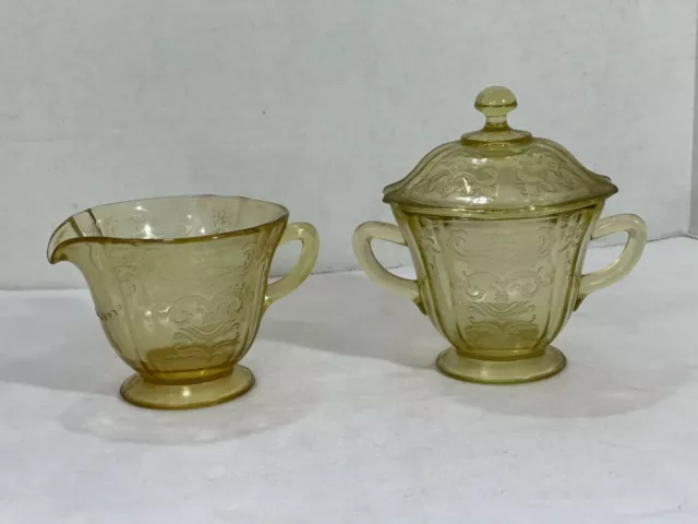 Federal Glass Amber "Madrid" Depression Glass Sugar and Creamer Set With Lid 193