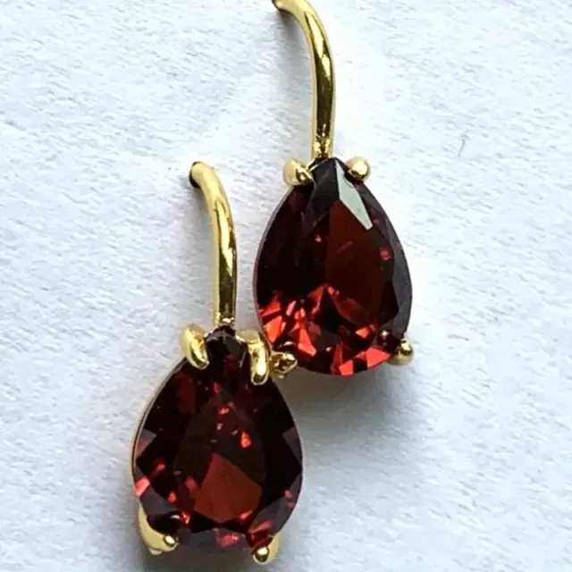 Red Garnet Lab Created Pear Cut 2.0Ct Drop Dangle Earring 14k Yellow Gold Plated