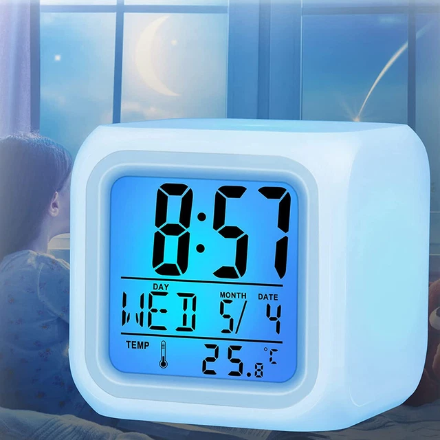 Digital Alarm Clock Changing Night Light Silent Small Bedside Clocks for Kids 2