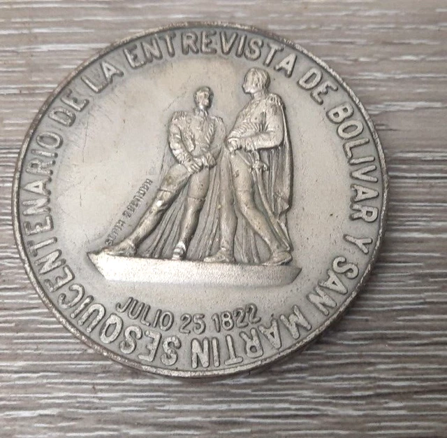 Vintage Junta Civica De Guayaquil 1972 Coin Large Bolivar Y San martin