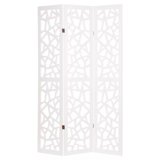 White 3 Panel Cut Out Pattern Room Divider/Separator Privacy Screen Wooden #990