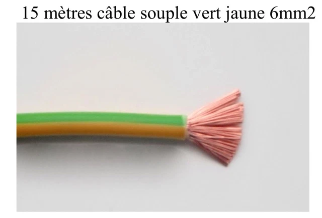 câble électrique souple de terre 6 mm2 vert jaune 15 mètres