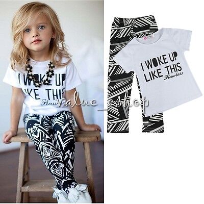2pcs Toddler Kids Baby Girl Outfits T-shirt Tops+Pants Casual Clothes Set Outfit