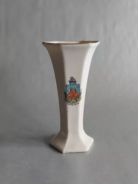 Vintage Crested China - Model of hexagonal Vase Tulip Vase  Crest Clacton On Sea