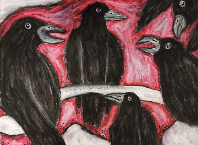 Council of RAVENS Giclee Art Print 13 x 19 Signed by Artist KSams Gothic Birds