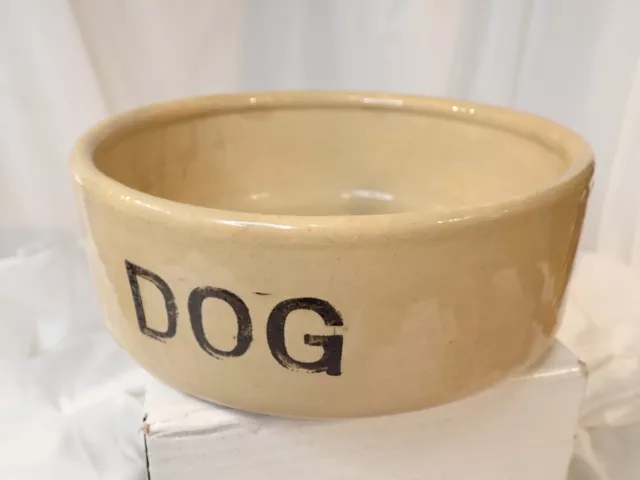 Large 8" Vintage Dog Bowl Stamped Made In England Stoneware