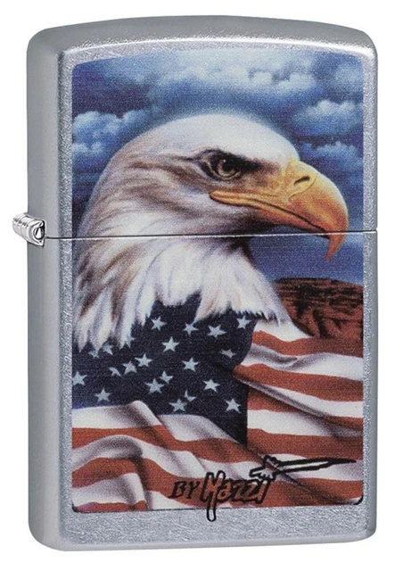 Zippo 24764, Mazzi USA Flag and Eagle, Street Chrome Finish Lighter