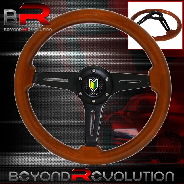 Streak Style Light Wood Black Aluminum Center Steering Wheel Jdm Koreisha Horn