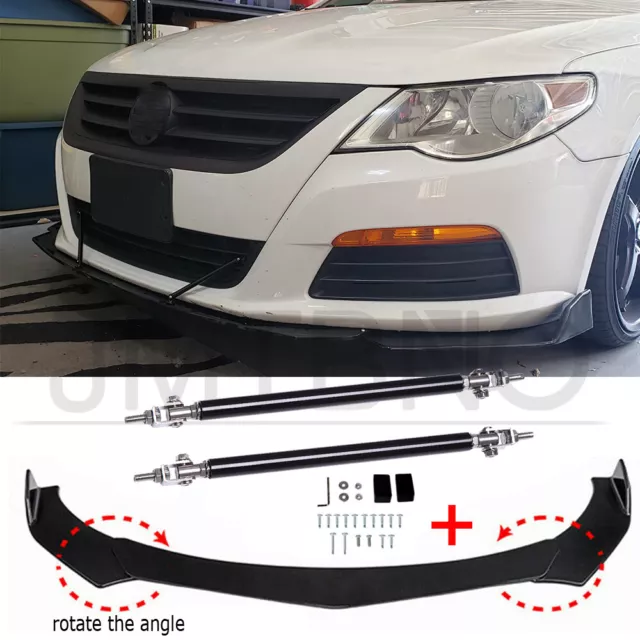 For Volkswagen VW Passat Jetta MK6 Front Bumper Lip Spoiler Splitter +Strut Rods