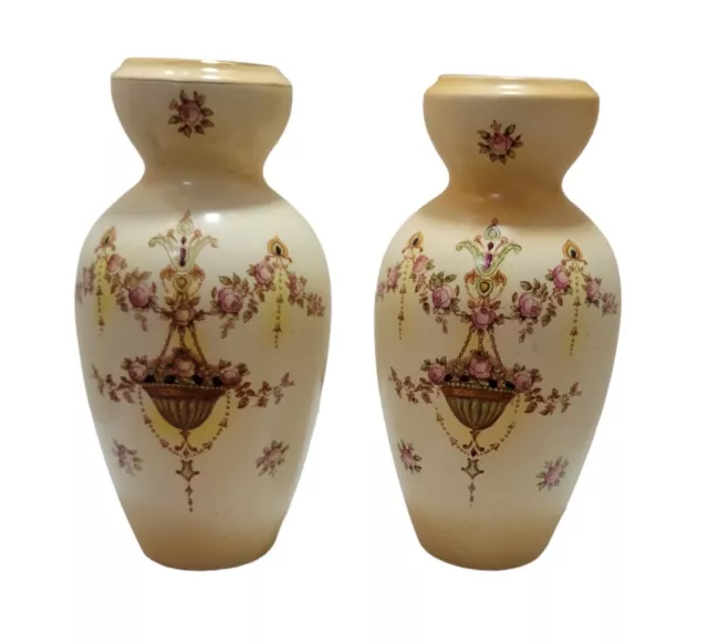 Pair Of Antique Crown Devon Blushware ETNA Vases 9" Excellent Condition