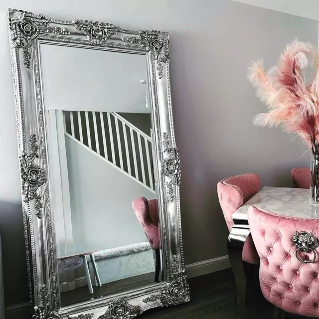 EXTRA LARGE ORNATE silver floor wall leaner mirror French living room
