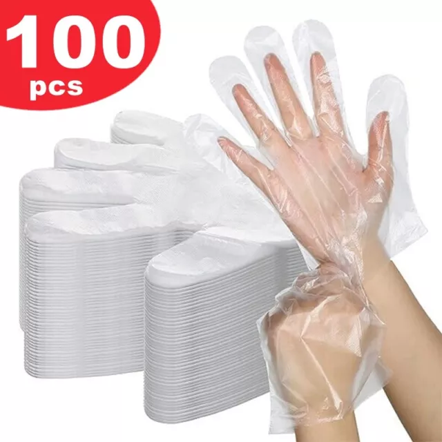 100Pcs PE Clear Disposable Gloves Plastic Gloves Poly Gloves Hair Coloring L US