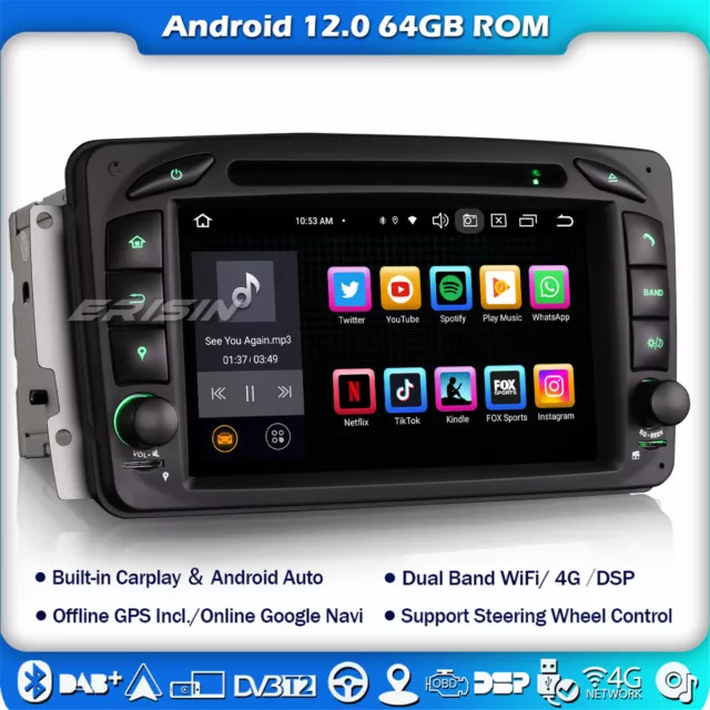 8-Cœurs Android 12 Autoradio DAB+ Mercedes Classe C/CLK/G W203 W209 Vito Viano