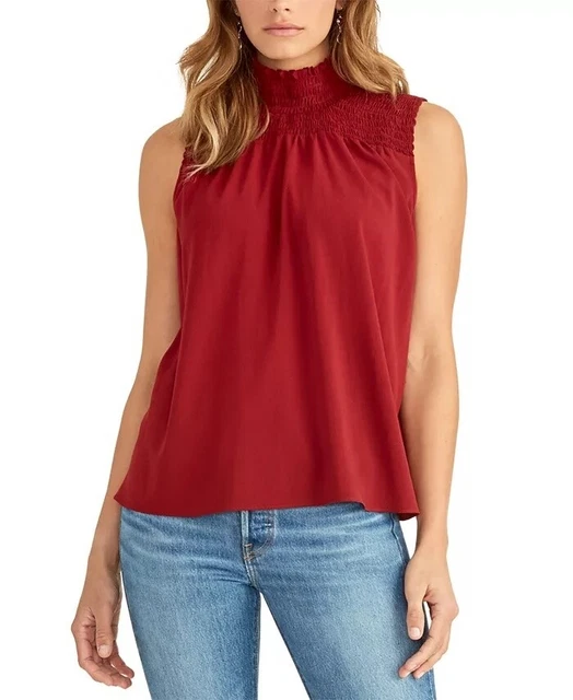 Rachel Roy Women's Mindi Smocked Mock Neck Tank Top Pink Size Medium