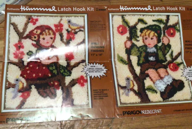 Vtg Paragon Hummel Apple Tree Boy & Girl Latch Hook Kits 9300K 9301K Set of 2