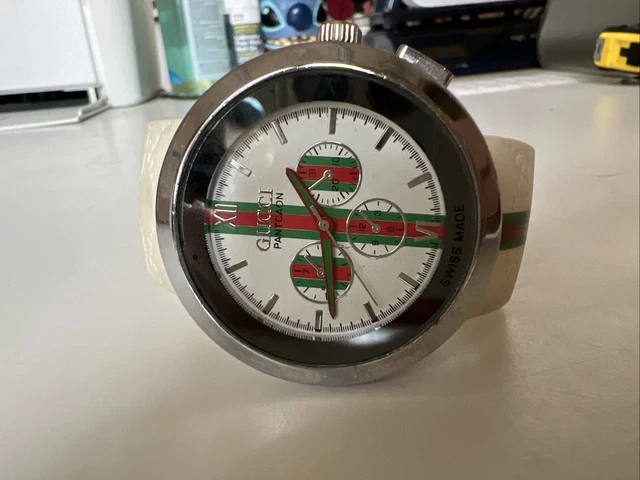 GUCCI PANTCAON WATCH GUCCI Swiss Made Ref 1142 White Rubber Strap Wrist Watch 66.00 PicClick