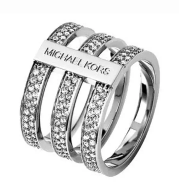 NWT Michael Kors Tri Stack Open Pave Bar Ring, Sz 6