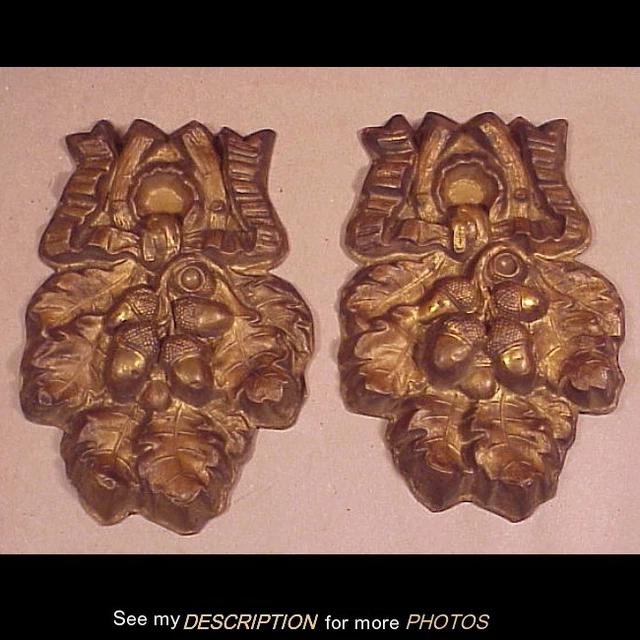 Great! Pr Antique Victorian Brass Curtain / Drape Tiebacks Acorn Decoration