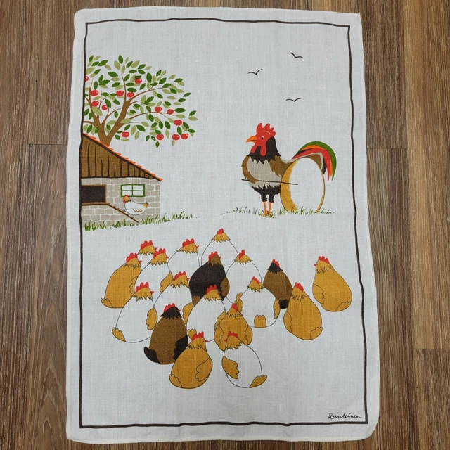 VINTAGE FRALING REINLEINEN Linen German Chicken Rooster Kitchen Tea