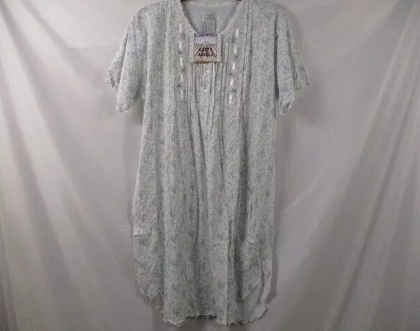 Earth Angels Womens Nightgown Small Floral Button Short Sleeve White Cotton New