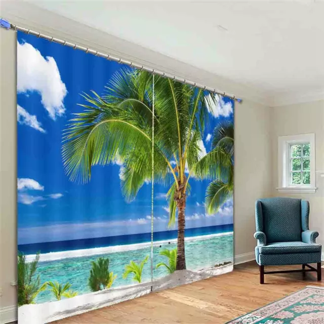 Coconut Tree Nice Sea 3D Curtain Blockout Photo Printing Curtains Drape Fabric