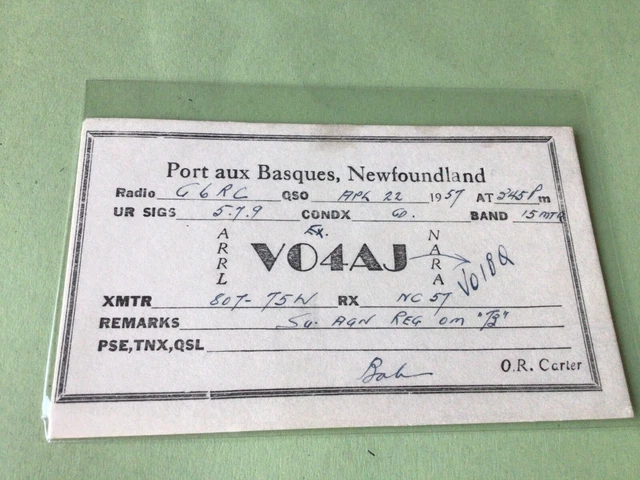 Vintage QSL Radio communication card Port Aux Basque Newfoundland 1957 Ref 52926
