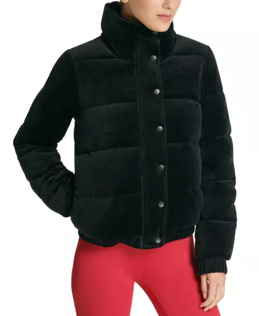 DKNY Womens Sport Velour Puffer Jacket Black XS