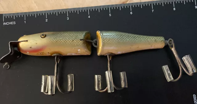 Vintage Creek Chub Jointed Pikie Wooden Fishing Lure W/ Glass Eyes, Gold