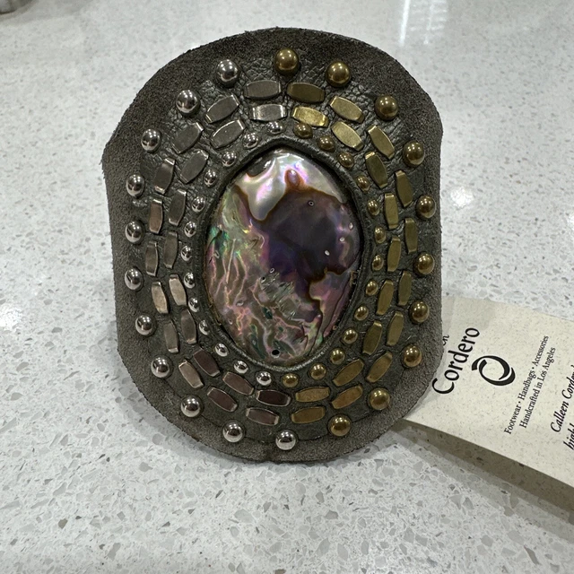 Calleen Cordero One of a Kind Leather Bracelet  Purple & Green Crystal Center