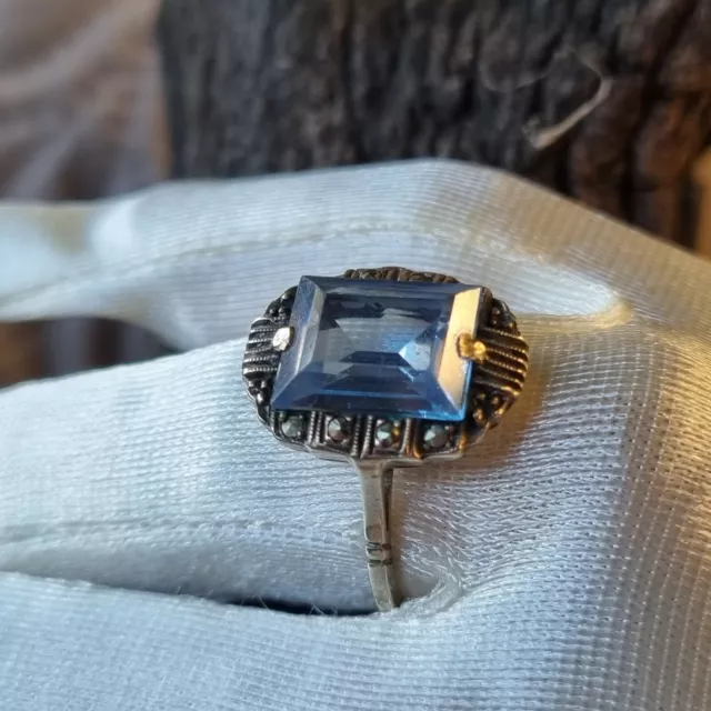 BAGUE ART D CO Argent Pierre Couleur Aigue marine Marcassites
