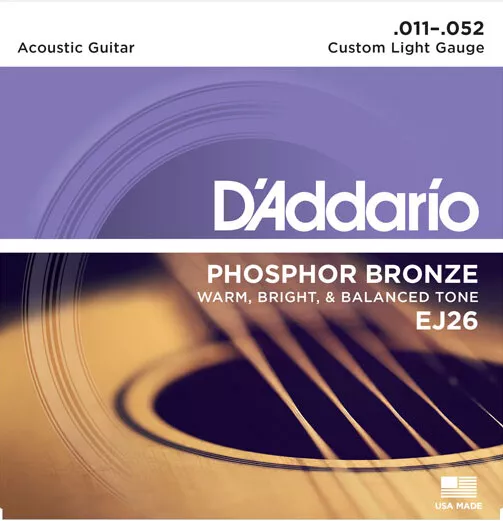 D'Addario EJ26 Phosphor Bronze Custom Light Acoustic Guitar Strings 11- 52