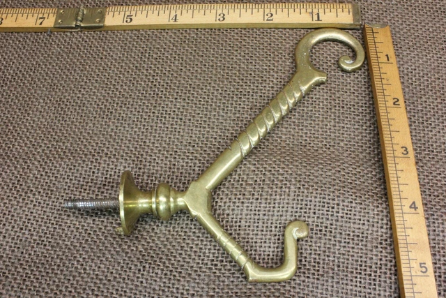 Old Hall Mirror Coat Hook Antique Brass Fancy Vintage Tarnished Mansion 4