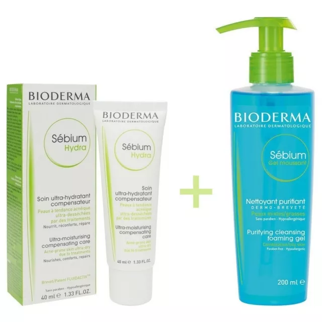 Bioderma Sebium Hydra 40 ml +/ Sébium Gel Moussant 200 ml - Acne-Prone Skin