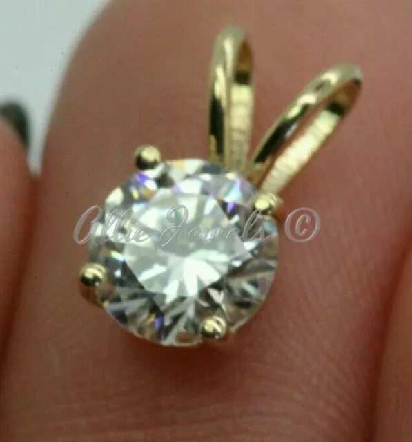 2.95Ct Round MOISSANITE Solitaire Pendant 14K Solid Yellow Gold with 925 Chain