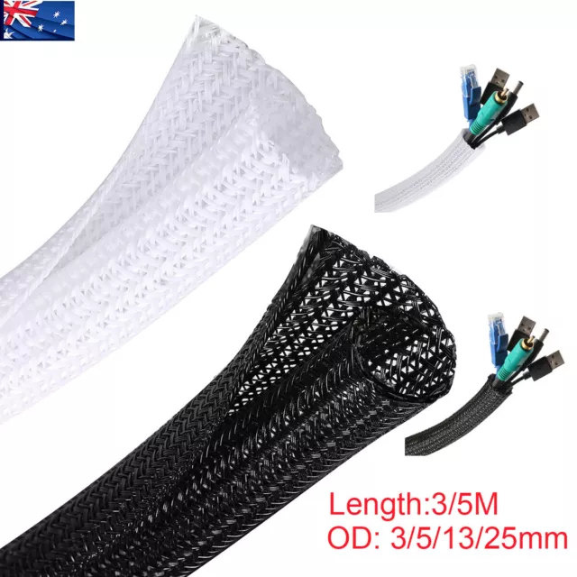 SPLIT BRAIDED CABLE Sleeving Self-Wrap Around Tubing Wire Loom Cord  Managerment $9.99 - PicClick AU