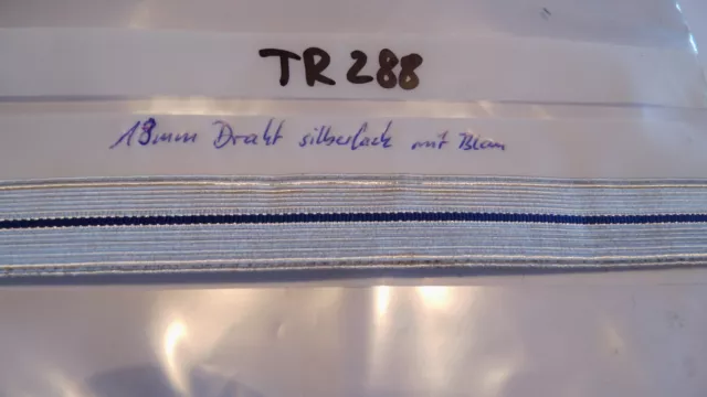 Bordüre Tresse Linientresse Gardelitze Draht silbern blau 18mm 1Meter (TR288)