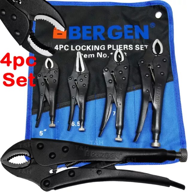 BERGEN Locking Pliers 4pc Mole Grips Adjustable Wrench Vice Grips Pliers Long No