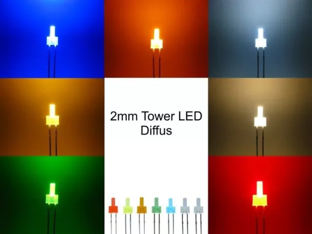 LED 2mm Tower diffus und klar LEDs langer Kopf 7 Farben, Menge und Set AUSWAHL 2