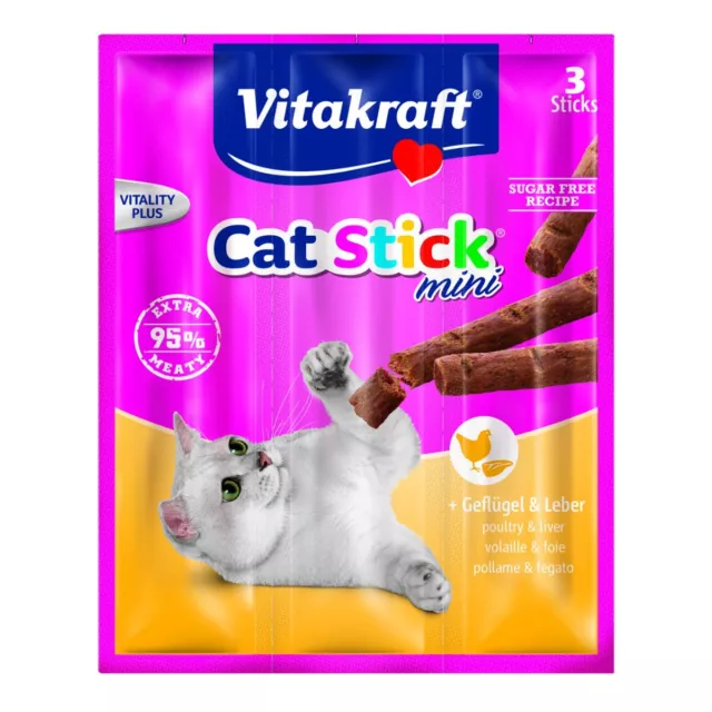 VITAKRAFT Snacks para Gatos Palitos de Mini Aves Corral & Hígado 3x 6G Carne