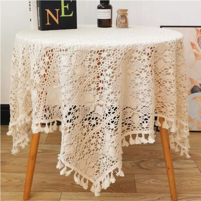 Flora Square Off White Lace Tassel Crochet Doily Table Runner Cloth Placemat