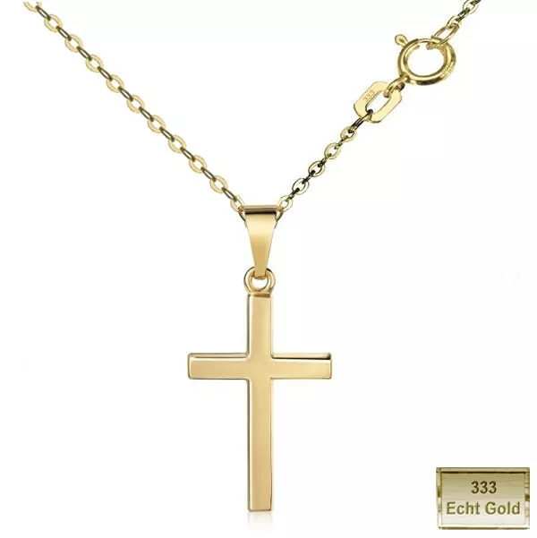 ECHT GOLD 333 Kreuz Anhänger & Goldkette Kette 36 38 40 42 45 50 cm Kommunion