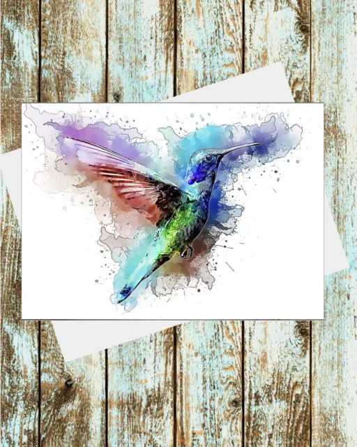 Set Of 6 Greeting Cards 5x7  Watercolor Art Hummingbird Colorful