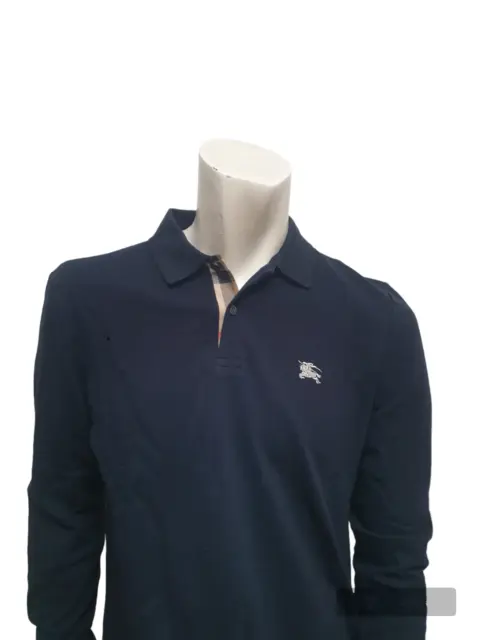 Burberry Men's Brit Long Sleeve Casual Polo Shirt Dark Navy Small or Medium