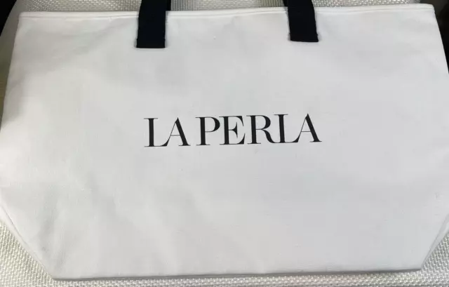 La Perla Women White Bag with Black Straps EUC 2
