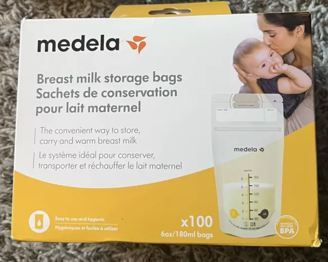 Medela Breast Milk Storage Bags 100 Count 6oz/180ml Clear with Measurements